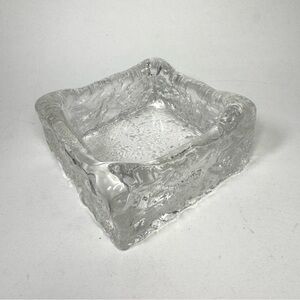 60s Scandinavian Ice Glass Ashtray Bowl – vintage MCM Brutalist Form